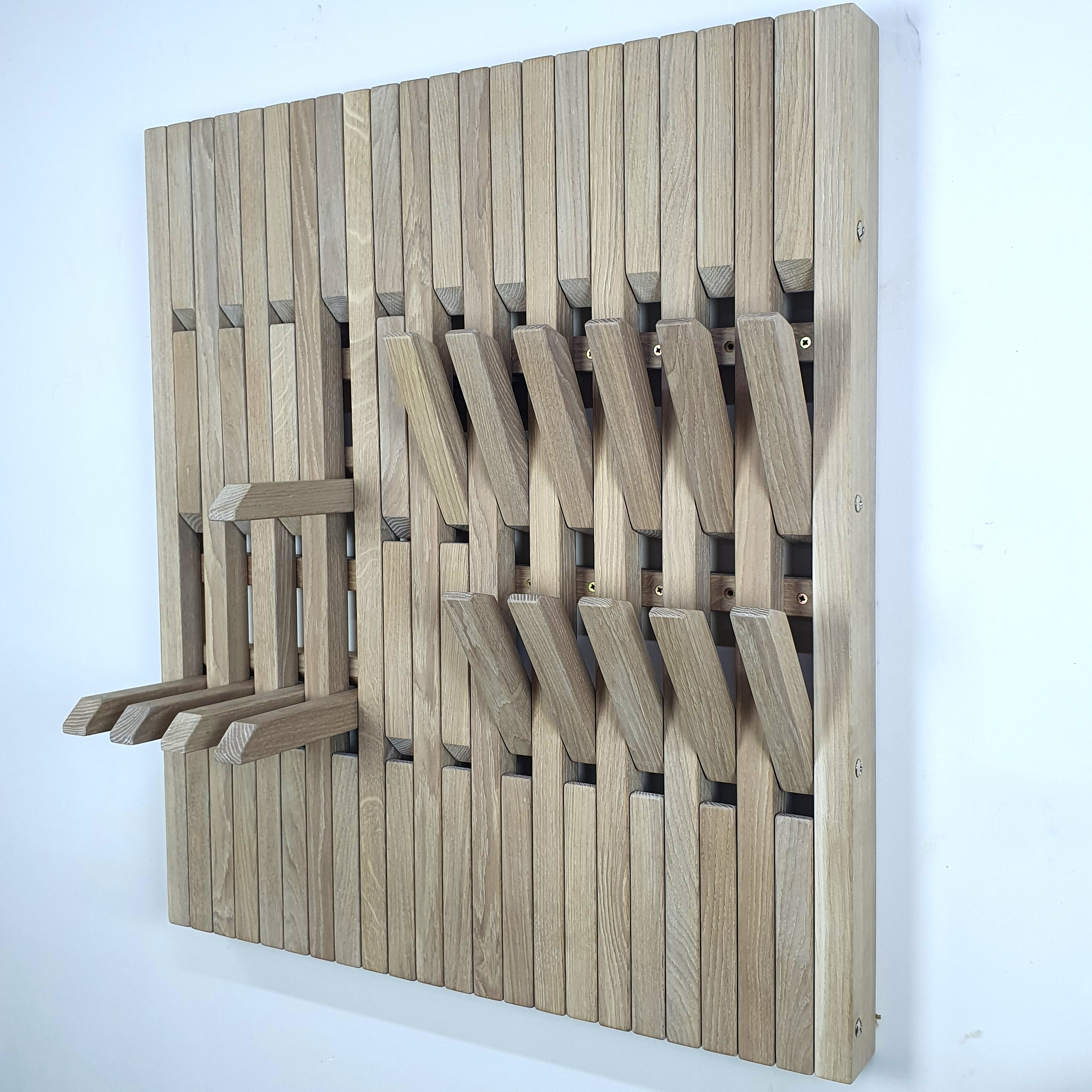 Wall coat rack. Natural oak. mini. covered with white oil wax